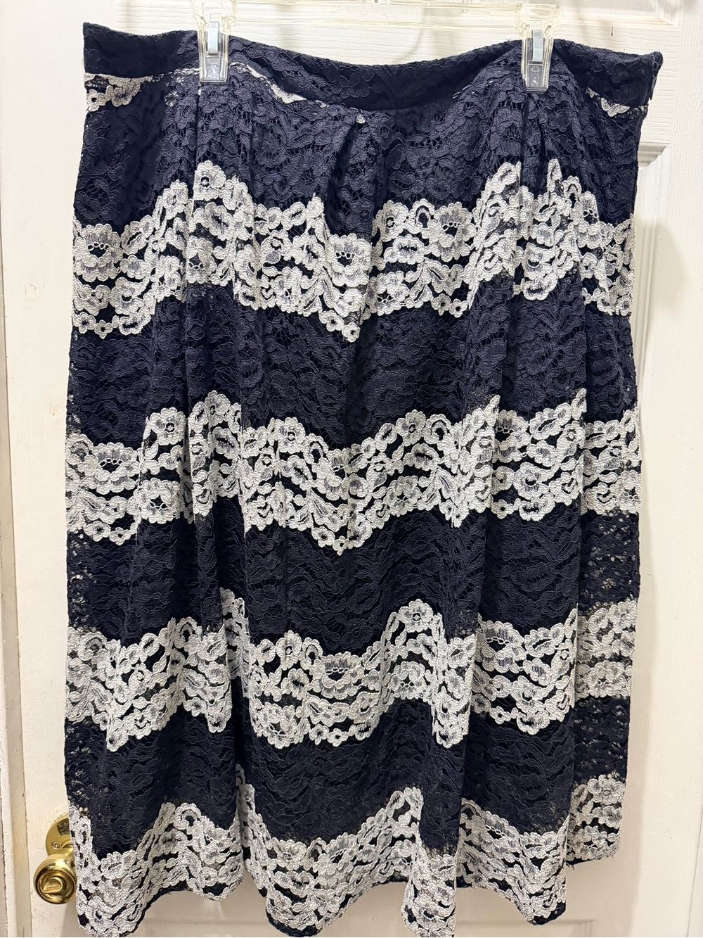 Lace Stripe A-Line Skirt - Black & White